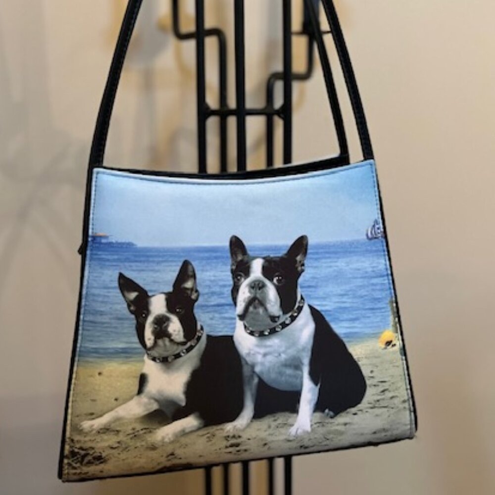 BOSTON TERRIERS | Print hand bag with Rhinestones Dogs-EUC